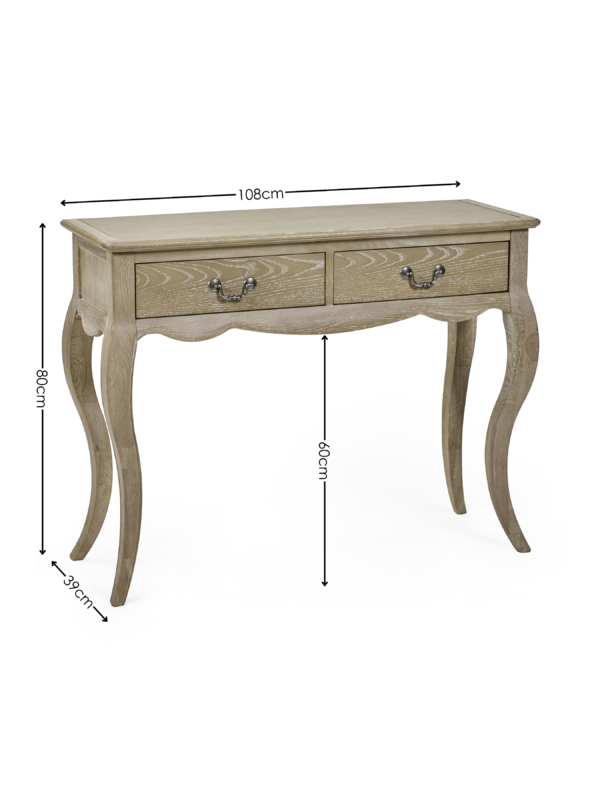 Camille French Style 2 Drawer Console Table - Limed Oak - Image 8