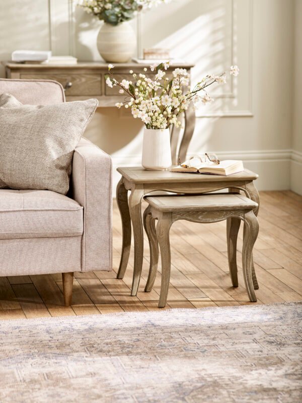 Camille French Style Nest of 2 Tables – Limed Oak