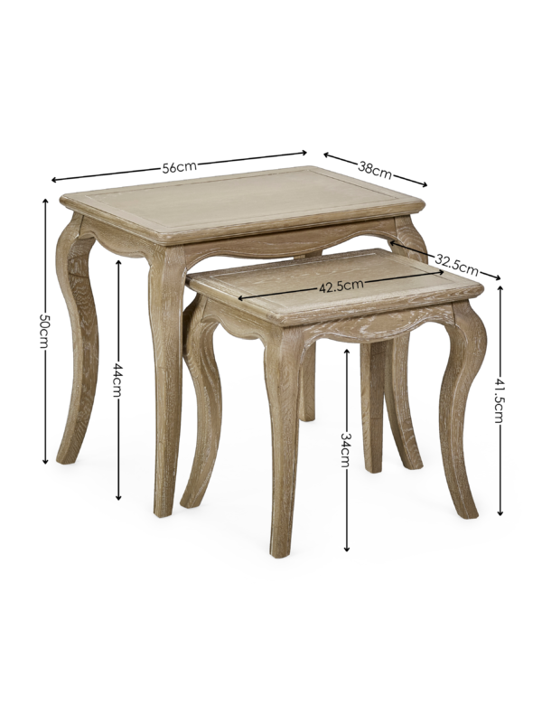 Camille French Style Nest of 2 Tables - Limed Oak - Image 7