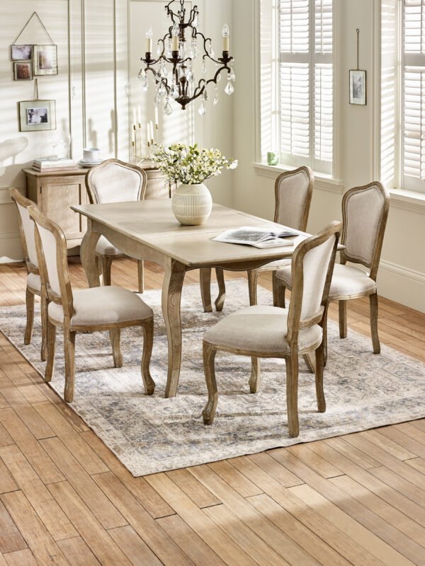 Camille French Style 6 Seater Extending Dining Table - Limed Oak - Image 11