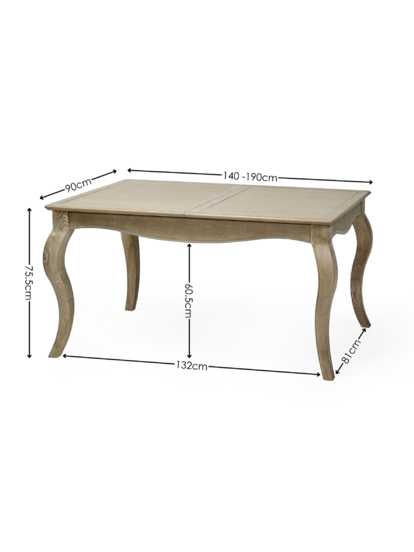 Camille French Style 6 Seater Extending Dining Table - Limed Oak - Image 7