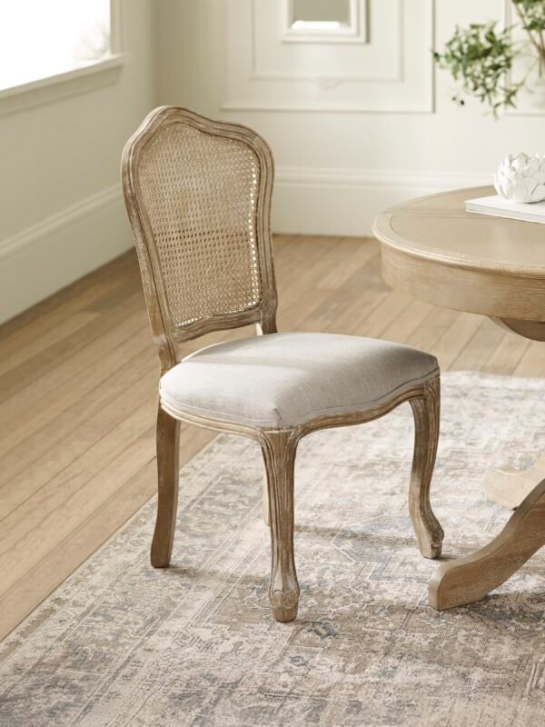 Camille French Style Rattan Back Dining Chairs (Set of 2) – Limed Oak/Oatmeal Linen