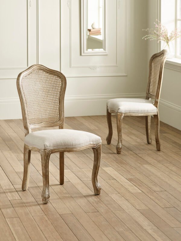 Camille French Style Rattan Back Dining Chairs (Set of 2) - Limed Oak/Oatmeal Linen - Image 2
