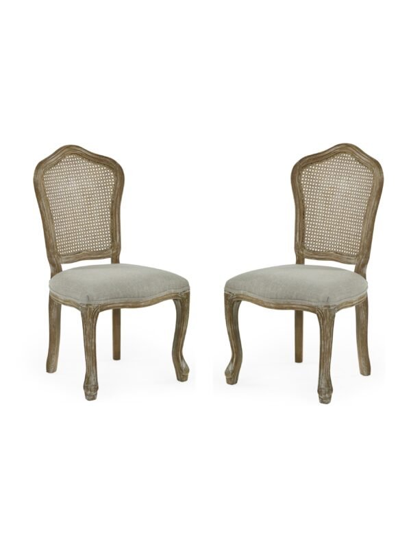 Camille French Style Rattan Back Dining Chairs (Set of 2) - Limed Oak/Oatmeal Linen - Image 3