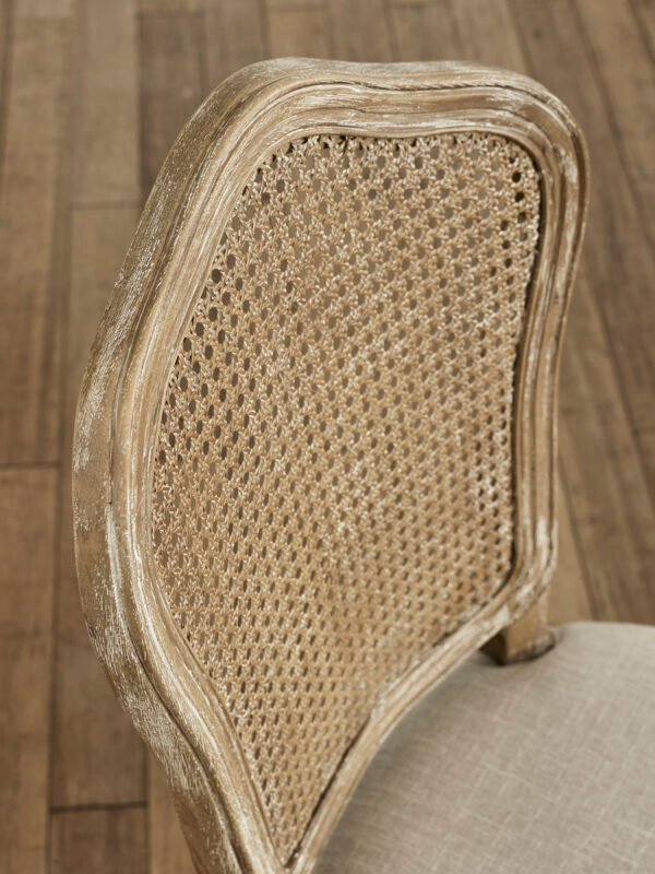 Camille French Style Rattan Back Dining Chairs (Set of 2) - Limed Oak/Oatmeal Linen - Image 6