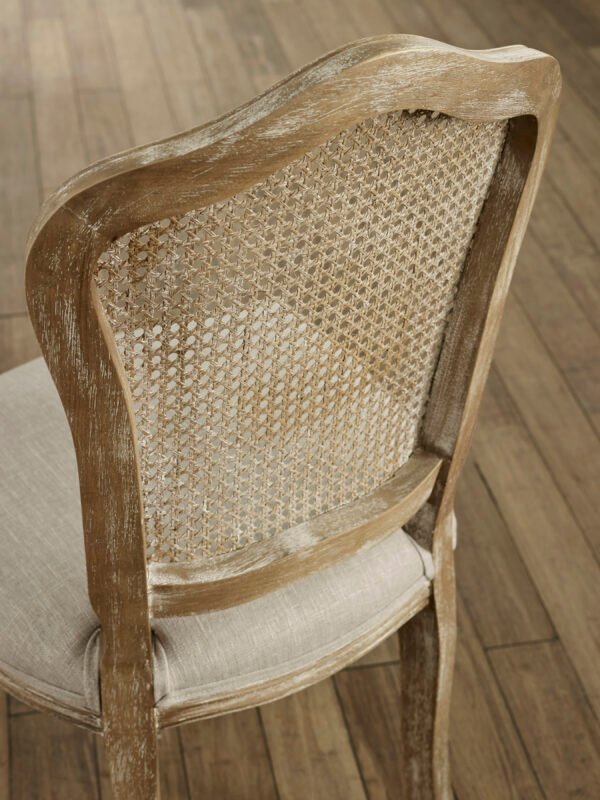 Camille French Style Rattan Back Dining Chairs (Set of 2) - Limed Oak/Oatmeal Linen - Image 7