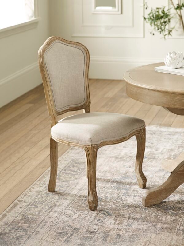 Camille French Style Upholstered Dining Chairs (Set of 2) – Limed Oak/Oatmeal Linen