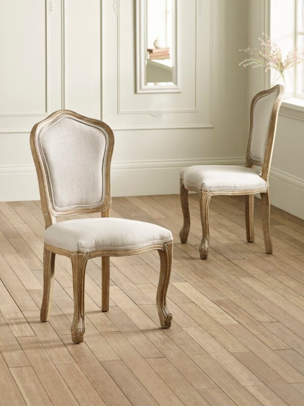 Camille French Style Upholstered Dining Chairs (Set of 2) - Limed Oak/Oatmeal Linen - Image 2