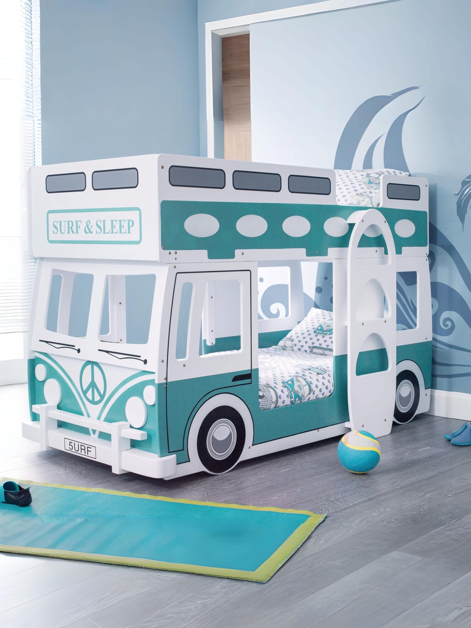 CAM701_1 Campervan 90cm Single Green/White Bunk Bed - Image 1