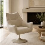 Caspian Upholstered Swivel Lounge Chair – Ivory Chenille
