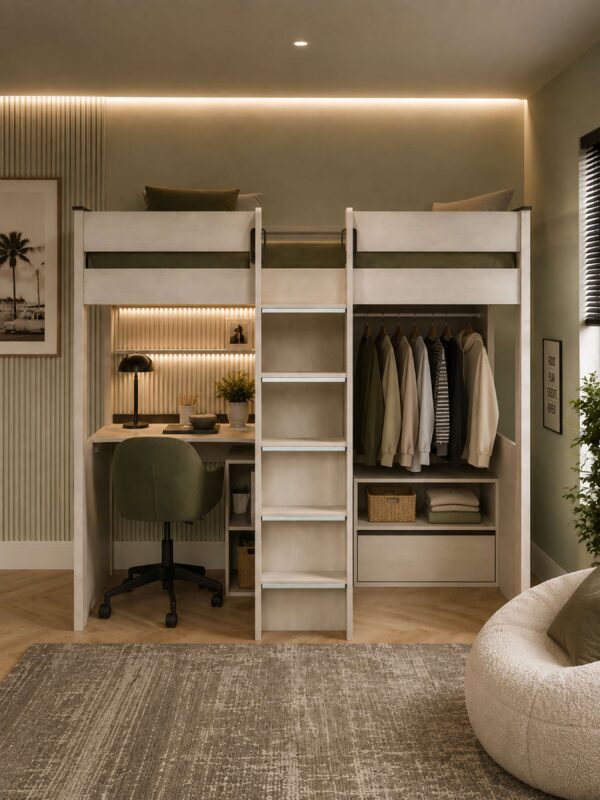 Celeste Highsleeper with Desk - Nordic Wood Effect