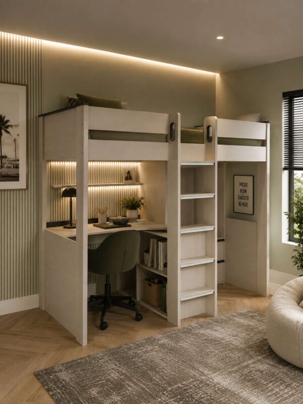 Celeste Highsleeper with Desk - Nordic Wood Effect - Image 3