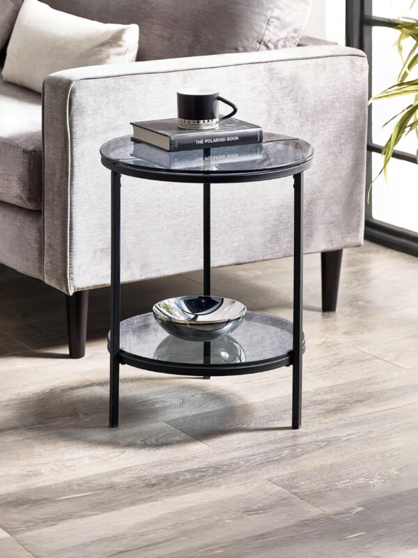 Chicago Circular Lamp Table With Shelf – Smoked Glass