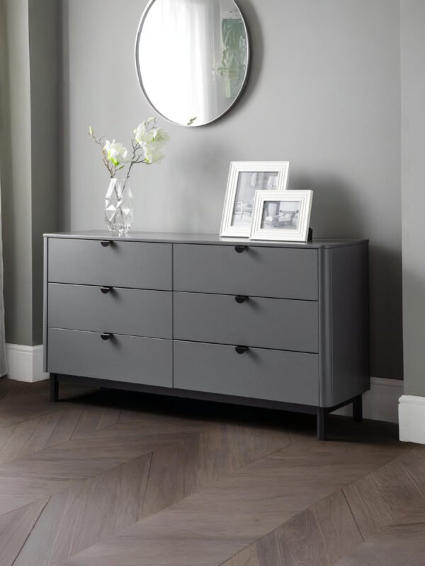 Chloe Storm Grey 6 Drawer Wide Chest