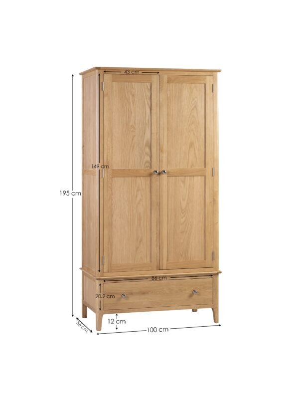 Cotswold 2 Door 1 Drawer Wardrobe - Image 7