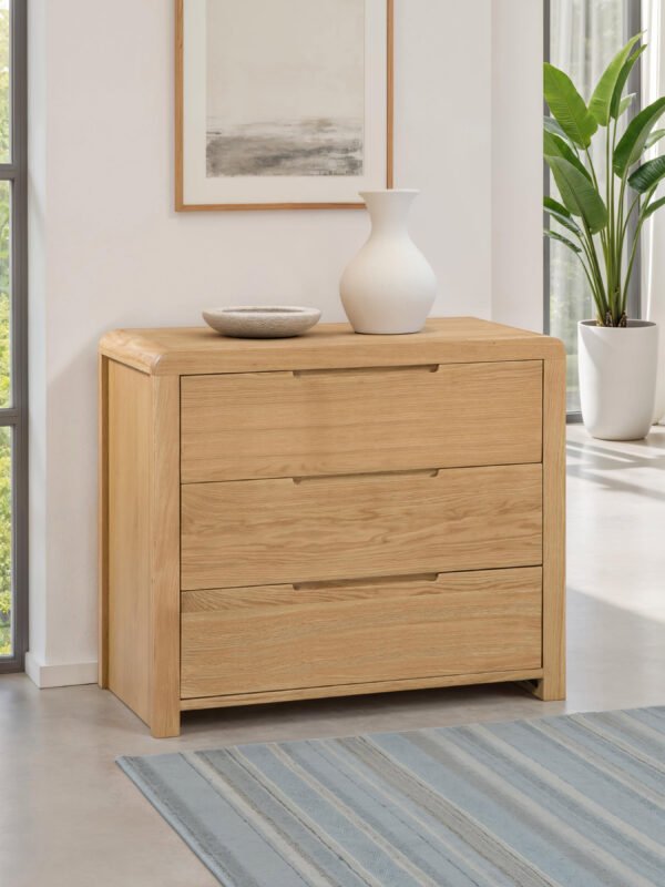 Curve 3 Drawer Chest – Oak