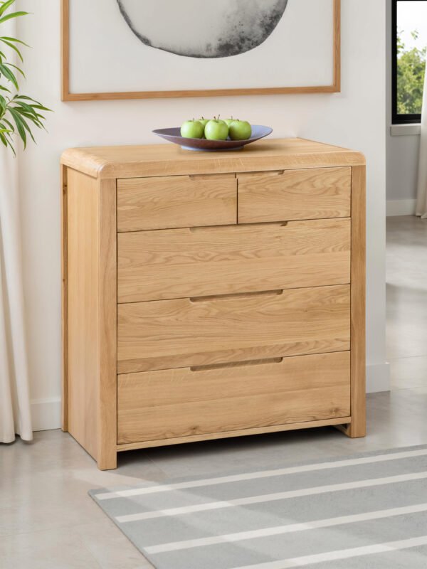Curve 5 Drawer Chest (3+2) – Oak