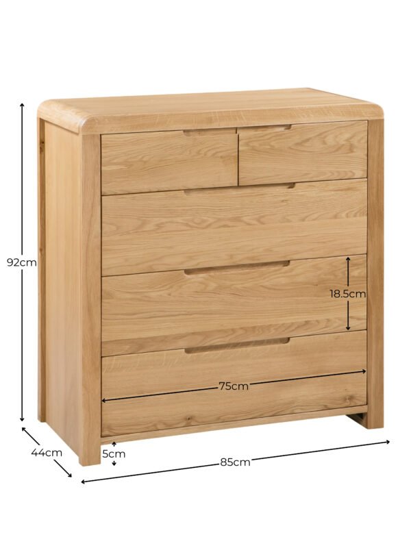 Curve 5 Drawer Chest (3+2) - Oak - Image 11