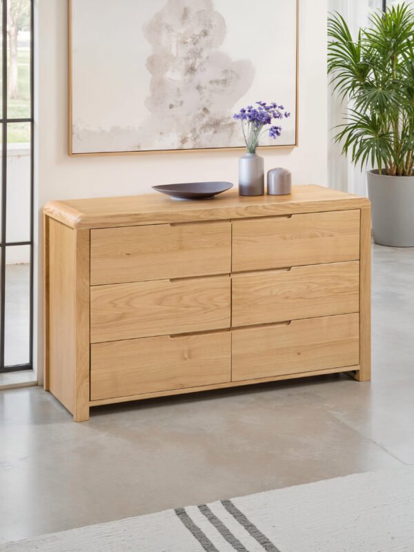 Curve 6 Drawer Wide Chest – Oak