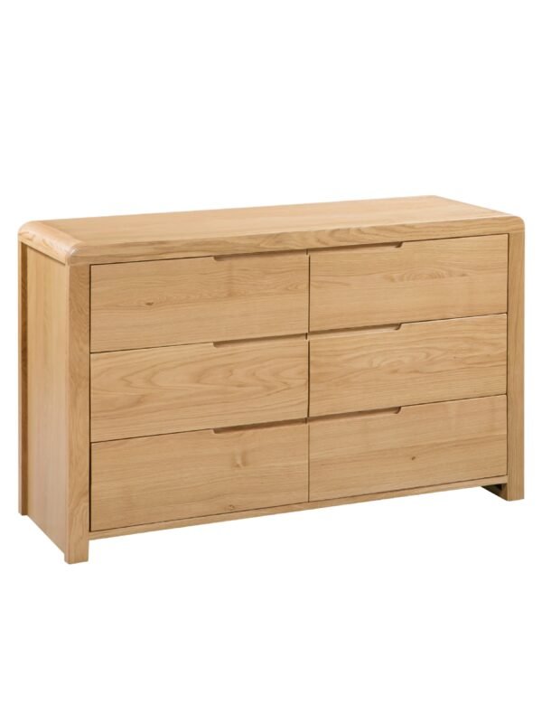 Curve 6 Drawer Wide Chest - Oak - Image 2