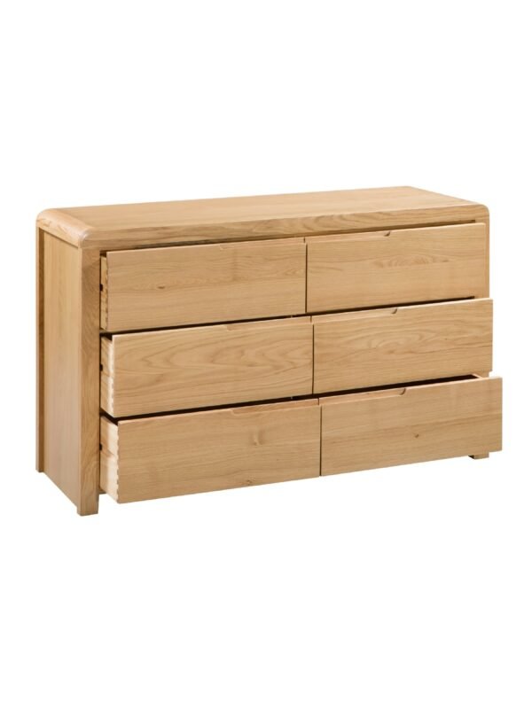 Curve 6 Drawer Wide Chest - Oak - Image 3