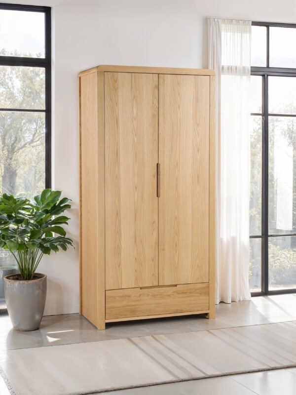 Curve 2 Door 1 Drawer Wardrobe – Oak