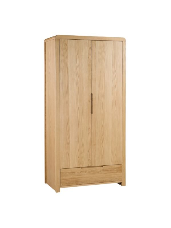 Curve 2 Door 1 Drawer Wardrobe - Oak - Image 2