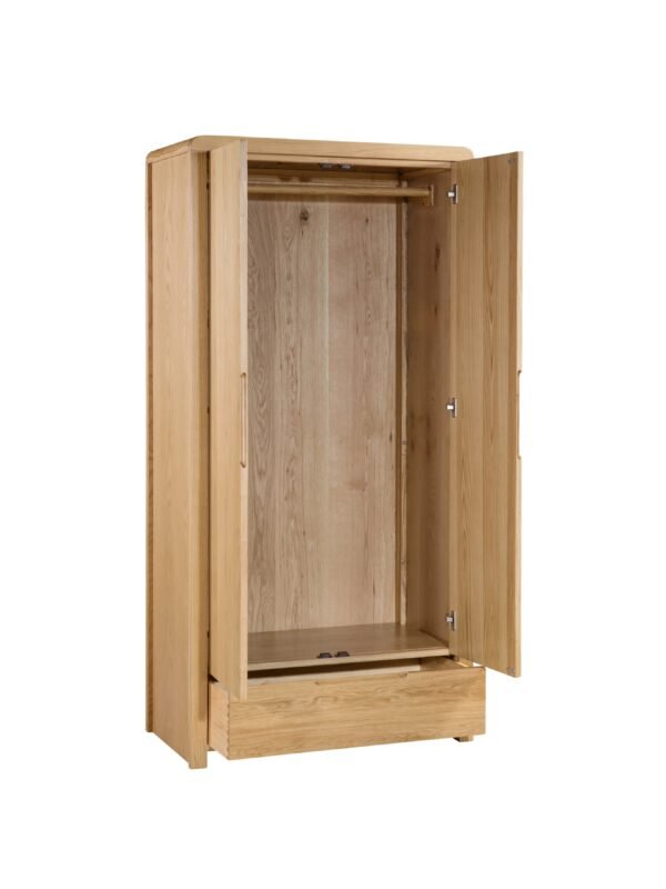 Curve 2 Door 1 Drawer Wardrobe - Oak - Image 3