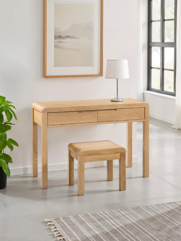 Curve 2 Drawer Dressing Table with Stool Set – Oak