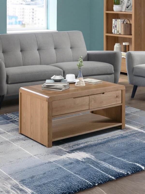 Curve 1 Drawer Coffee Table – Oak