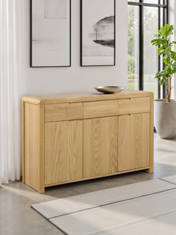 Curve 3 Door 3 Drawer Sideboard - Oak