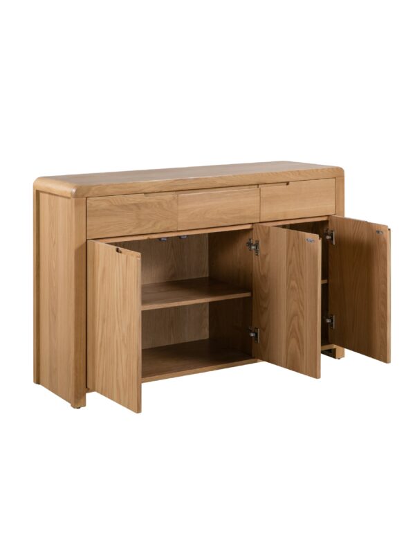 Curve 3 Door 3 Drawer Sideboard - Oak - Image 3