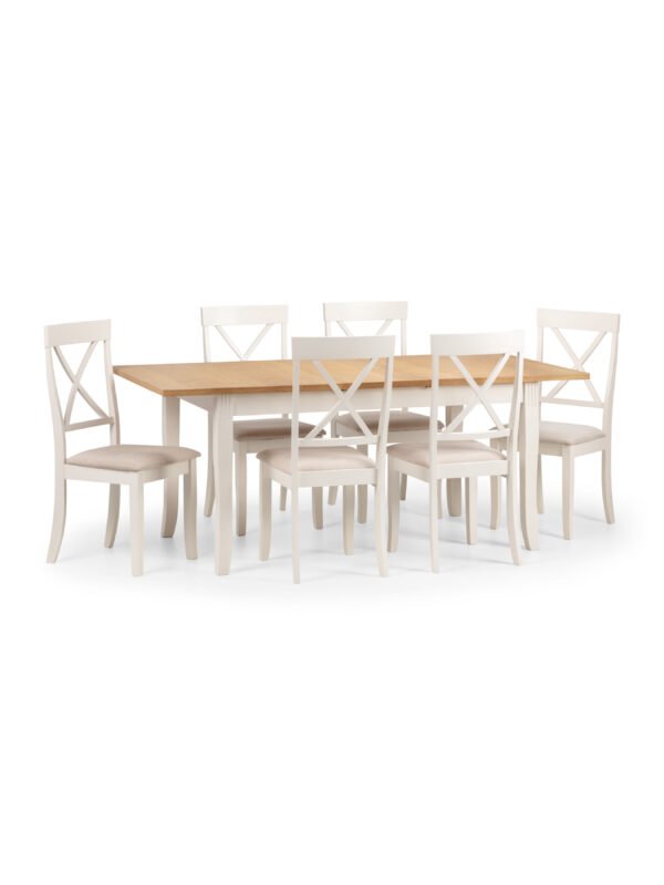 Davenport 6 Seater Extending Dining Table - Ivory/Oak Effect - Image 11