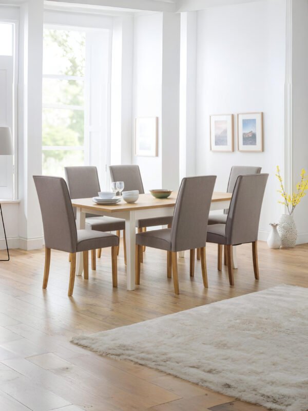 Davenport 6 Seater Extending Dining Table - Ivory/Oak Effect - Image 8