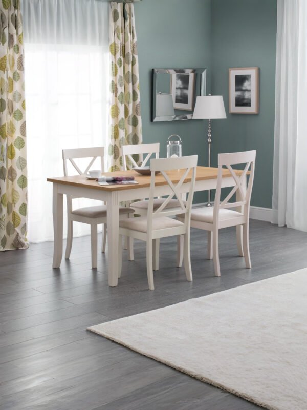 Davenport 6 Seater Extending Dining Table - Ivory/Oak Effect - Image 9
