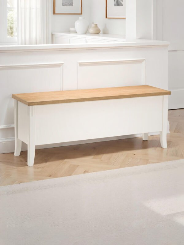 Davenport 2 Seater Storage Bench – Ivory/Oak Effect