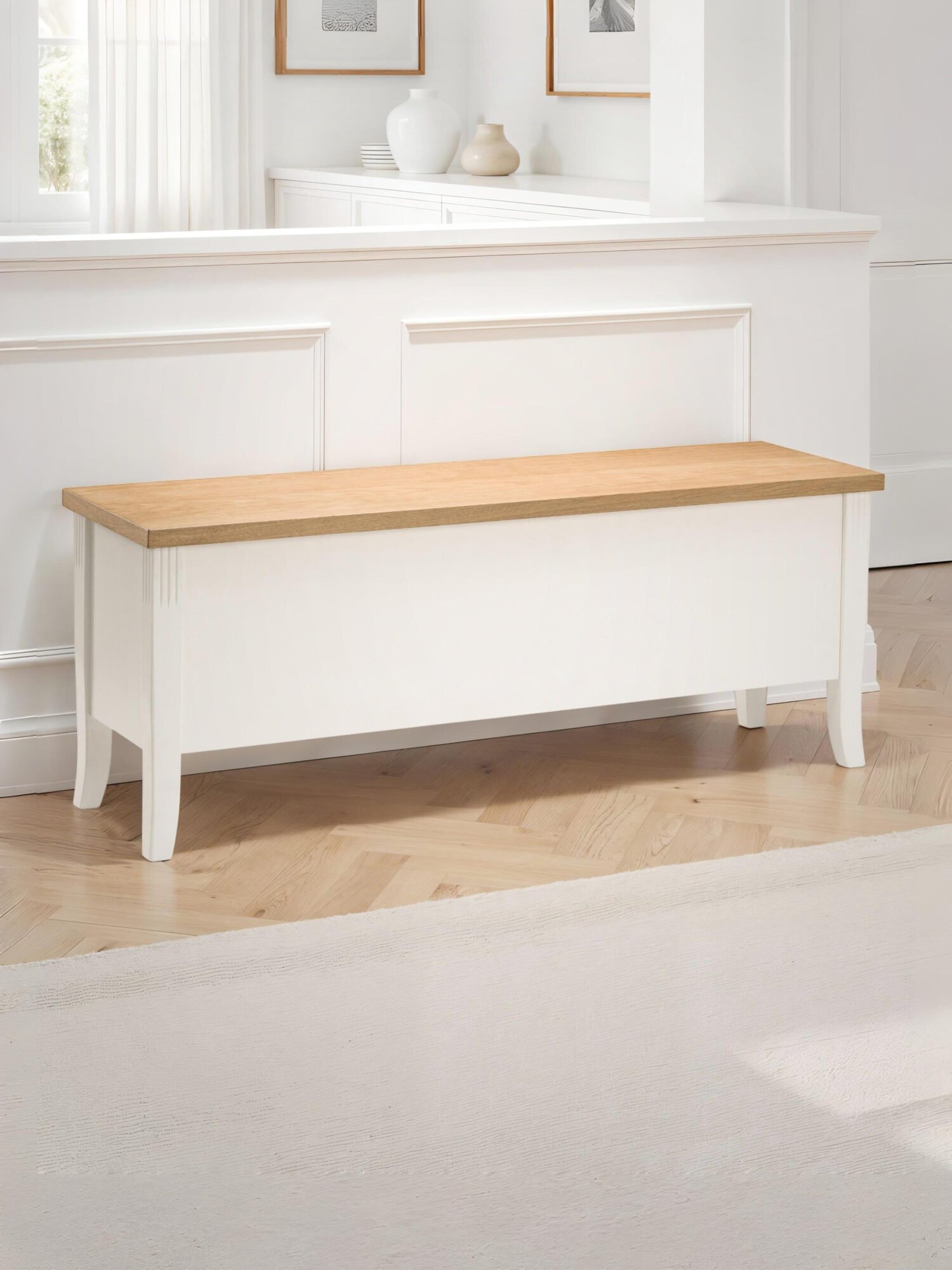DAV012_1 Davenport 2 Seater Storage Bench – Ivory/Oak Effect