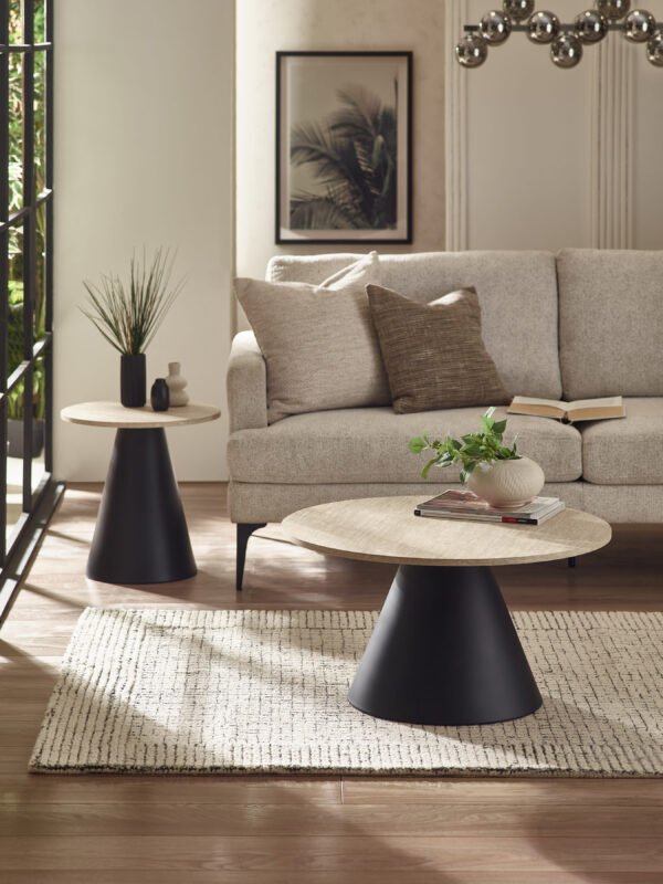 Elgon Travertine Effect Coffee and Lamp Table Set