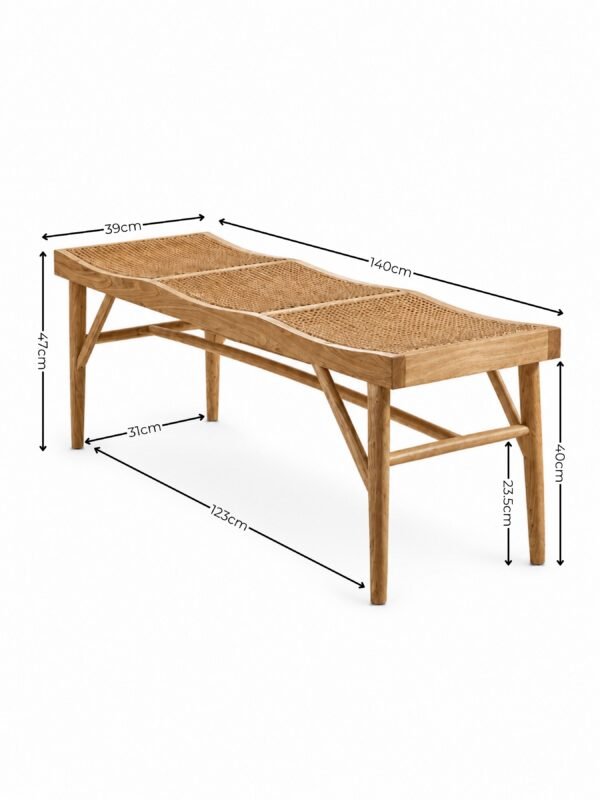 Elodie Rattan Bench - Natural Solid Ash - Image 7