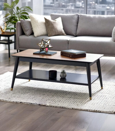 Findlay Coffee Table With Shelf – Walnut & Black