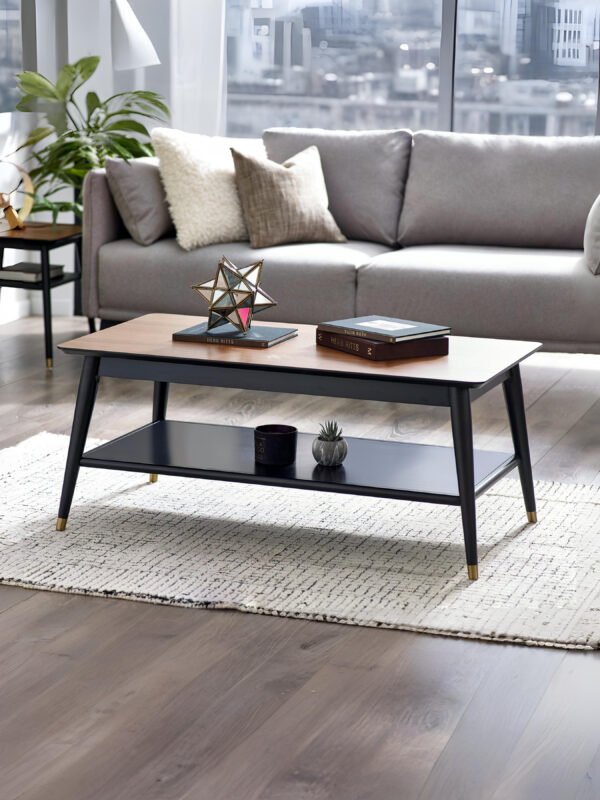 Findlay Coffee Table With Shelf – Walnut & Black