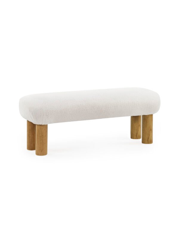 Freya White Boucle Upholstered Low Bench with Solid Wood Legs - Image 4