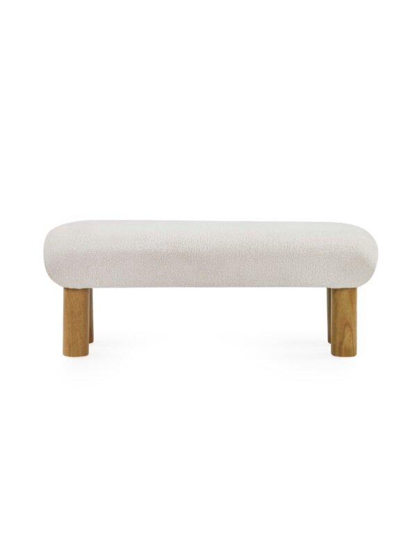 Freya White Boucle Upholstered Low Bench with Solid Wood Legs - Image 5