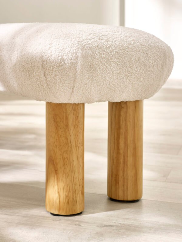 Freya White Boucle Upholstered Low Bench with Solid Wood Legs - Image 6