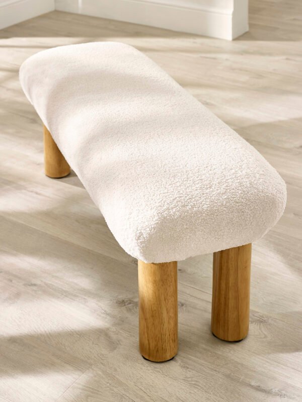 Freya White Boucle Upholstered Low Bench with Solid Wood Legs - Image 7