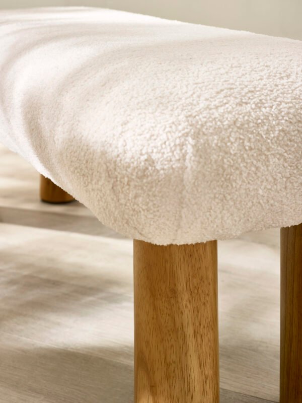 Freya White Boucle Upholstered Low Bench with Solid Wood Legs - Image 8