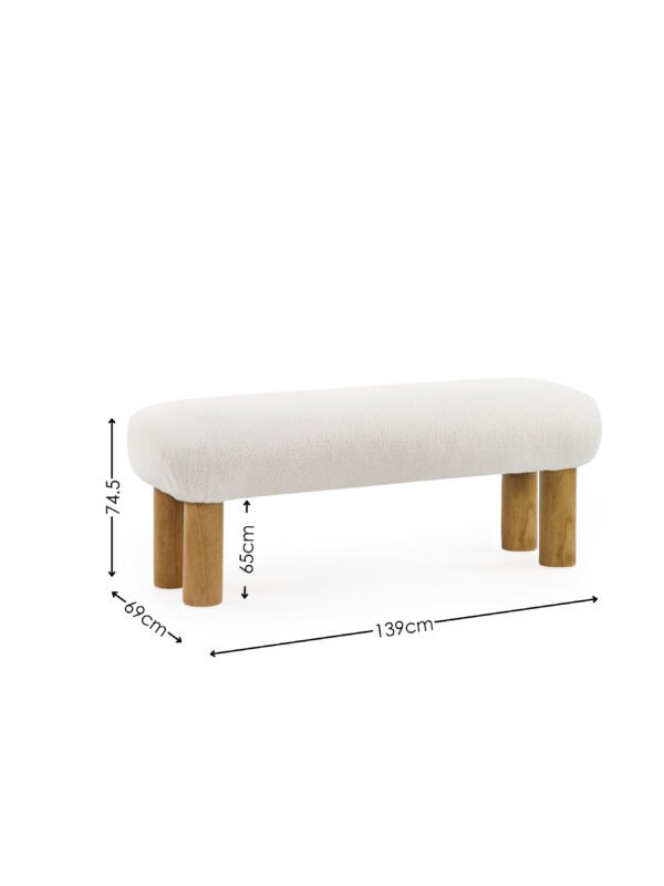 Freya White Boucle Upholstered Low Bench with Solid Wood Legs - Image 9