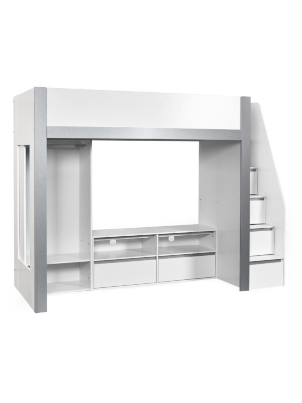 Gaia 90cm Single White Highsleeper Loft TV Bed with Storage - Image 3