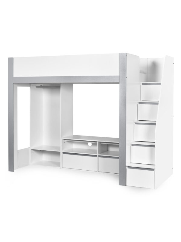 Gaia 90cm Single White Highsleeper Loft TV Bed with Storage - Image 5