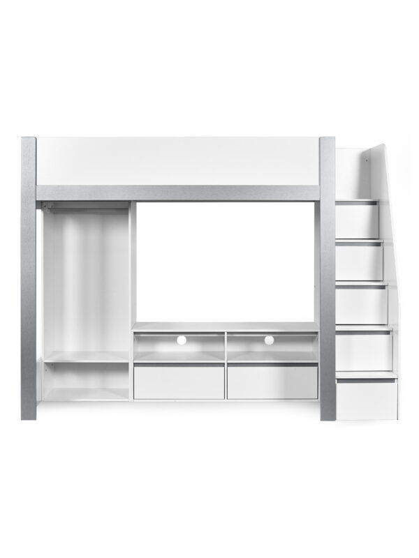 Gaia 90cm Single White Highsleeper Loft TV Bed with Storage - Image 7